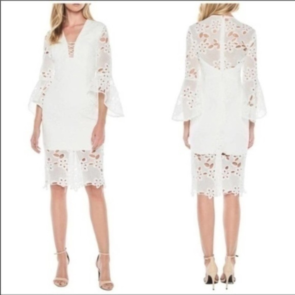 Bardot White Lace Bell Sleeve Boho Dress